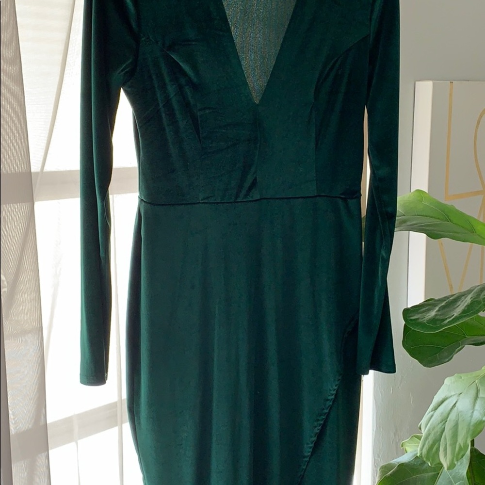 Emerald green velvet dress
